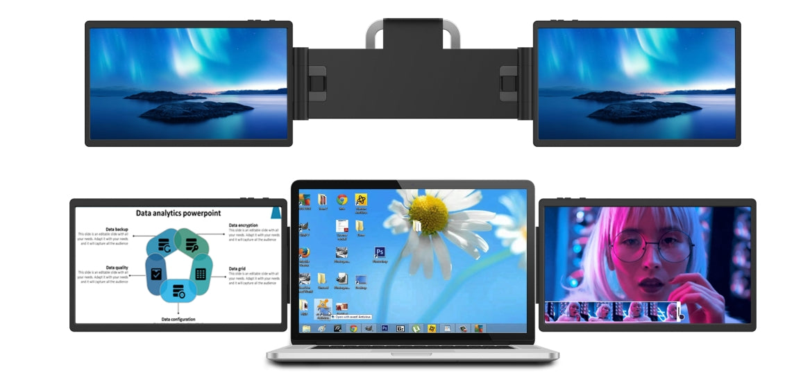 14” Dual Portable Monitor - 1080P FHD IPS Laptop Screen Extender