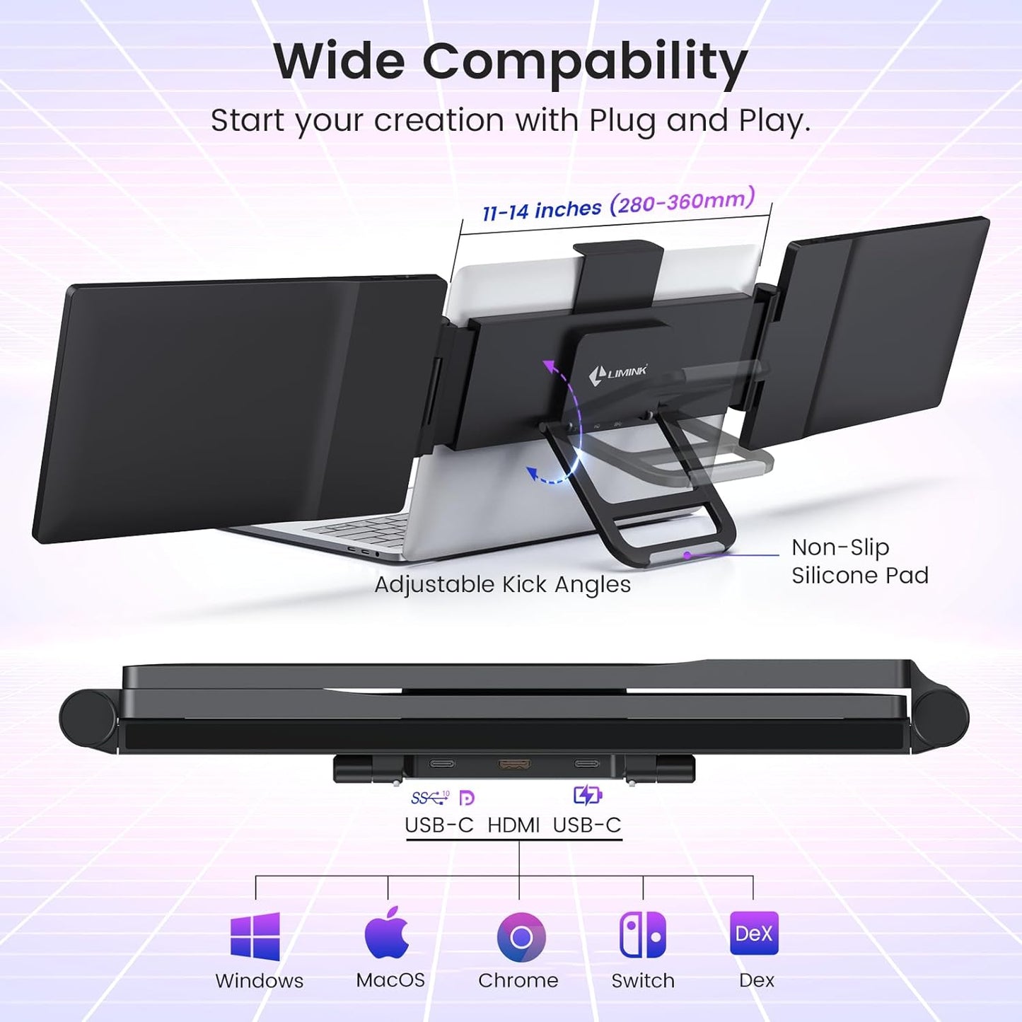 14” Dual Portable Monitor - 1080P FHD IPS Laptop Screen Extender