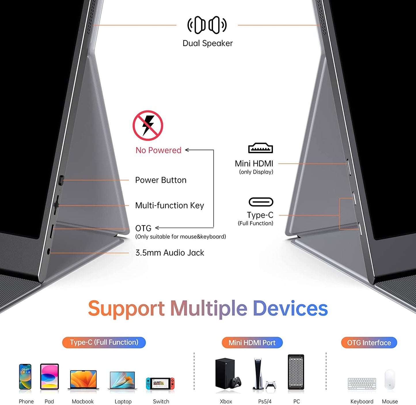 Portable Monitor 15.6 inch FHD 1080P IPS Screen for laptop and 2K Gaming Lcd Monitors