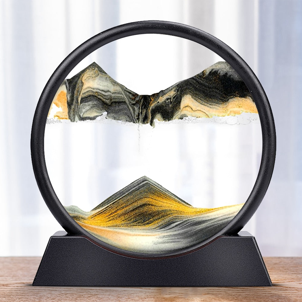 Moving Sand Art Picture Round Glass 3D Hourglass Deep Sea Sandscape In Motion Display Flowing Sand Frame 7/12inch For home Decor