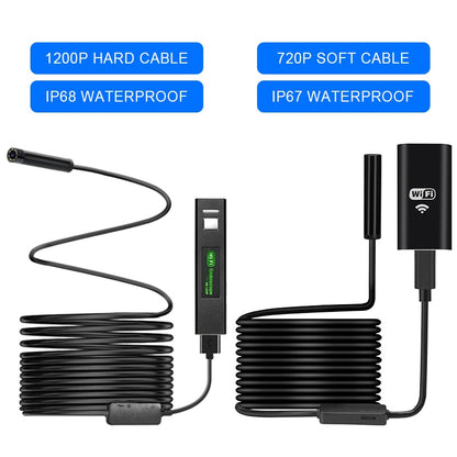 WiFi Endoscope Camera 1200P Hard Cable 8mm 8 LEDs Android IOS Control Inspection Waterproof Mini Camera For Cars Fishing