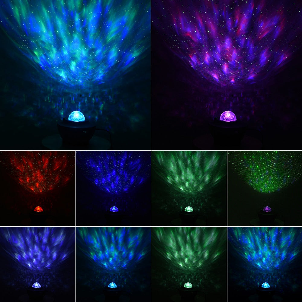 USB LED Star Night Light Music Starry Water Wave LED Projector Light Bluetooth-compatible Sound-Activated Projector Light Decor