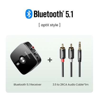 UGREEN Bluetooth RCA Receiver 5.1 aptX HD 3.5mm Jack Aux Wireless Adapter Music for TV Car 2RCA Bluetooth 5.0 Audio Receiver