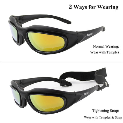 Polarized Glasses 4 Lens Army Sunglasses with 4 Lens Kit for Outdoor Sport Motorcycle Riding,Hiking,Fishing,Hunting