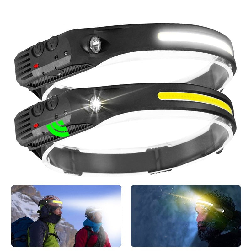 Sensor Headlamp COB LED Head Lamp Flashlight USB Rechargeable Head Torch 5 Lighting Modes Head Light with Built-in Battery