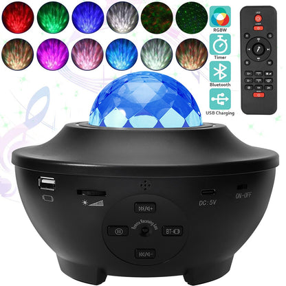 USB LED Star Night Light Music Starry Water Wave LED Projector Light Bluetooth-compatible Sound-Activated Projector Light Decor