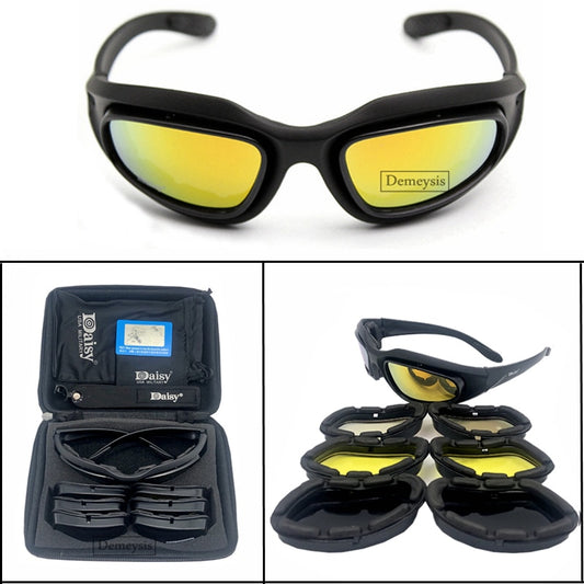 Polarized Glasses 4 Lens Army Sunglasses with 4 Lens Kit for Outdoor Sport Motorcycle Riding,Hiking,Fishing,Hunting