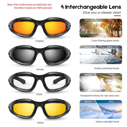 Polarized Glasses 4 Lens Army Sunglasses with 4 Lens Kit for Outdoor Sport Motorcycle Riding,Hiking,Fishing,Hunting