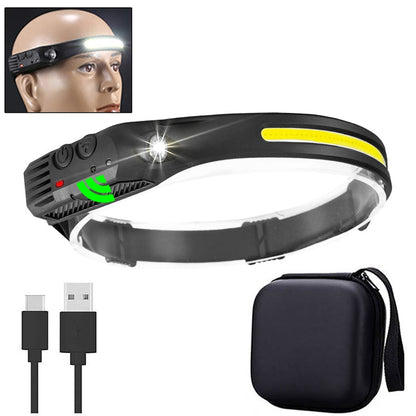 Sensor Headlamp COB LED Head Lamp Flashlight USB Rechargeable Head Torch 5 Lighting Modes Head Light with Built-in Battery