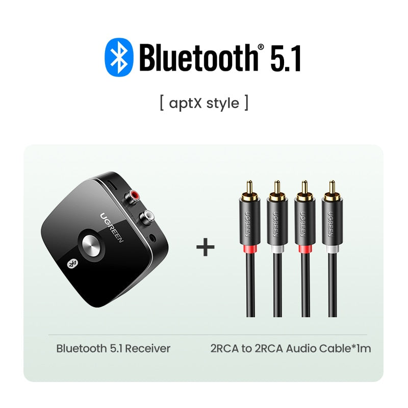 UGREEN Bluetooth RCA Receiver 5.1 aptX HD 3.5mm Jack Aux Wireless Adapter Music for TV Car 2RCA Bluetooth 5.0 Audio Receiver