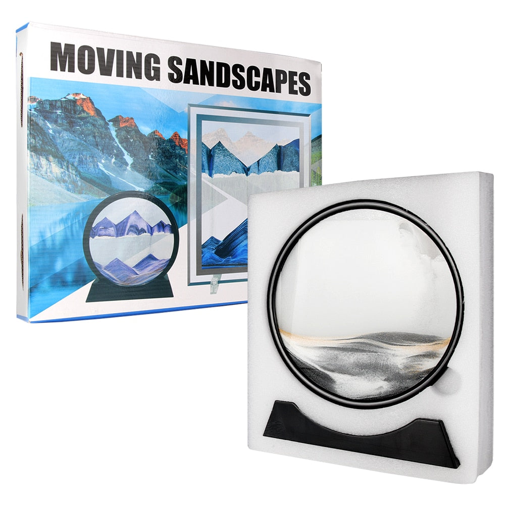 Moving Sand Art Picture Round Glass 3D Hourglass Deep Sea Sandscape In Motion Display Flowing Sand Frame 7/12inch For home Decor